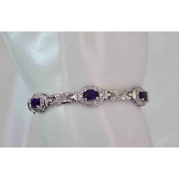ROSS SIMONS 925 Sterling Silver Amethyst & White Topaz Gems Tennis Bracelet - Picture 2 of 5